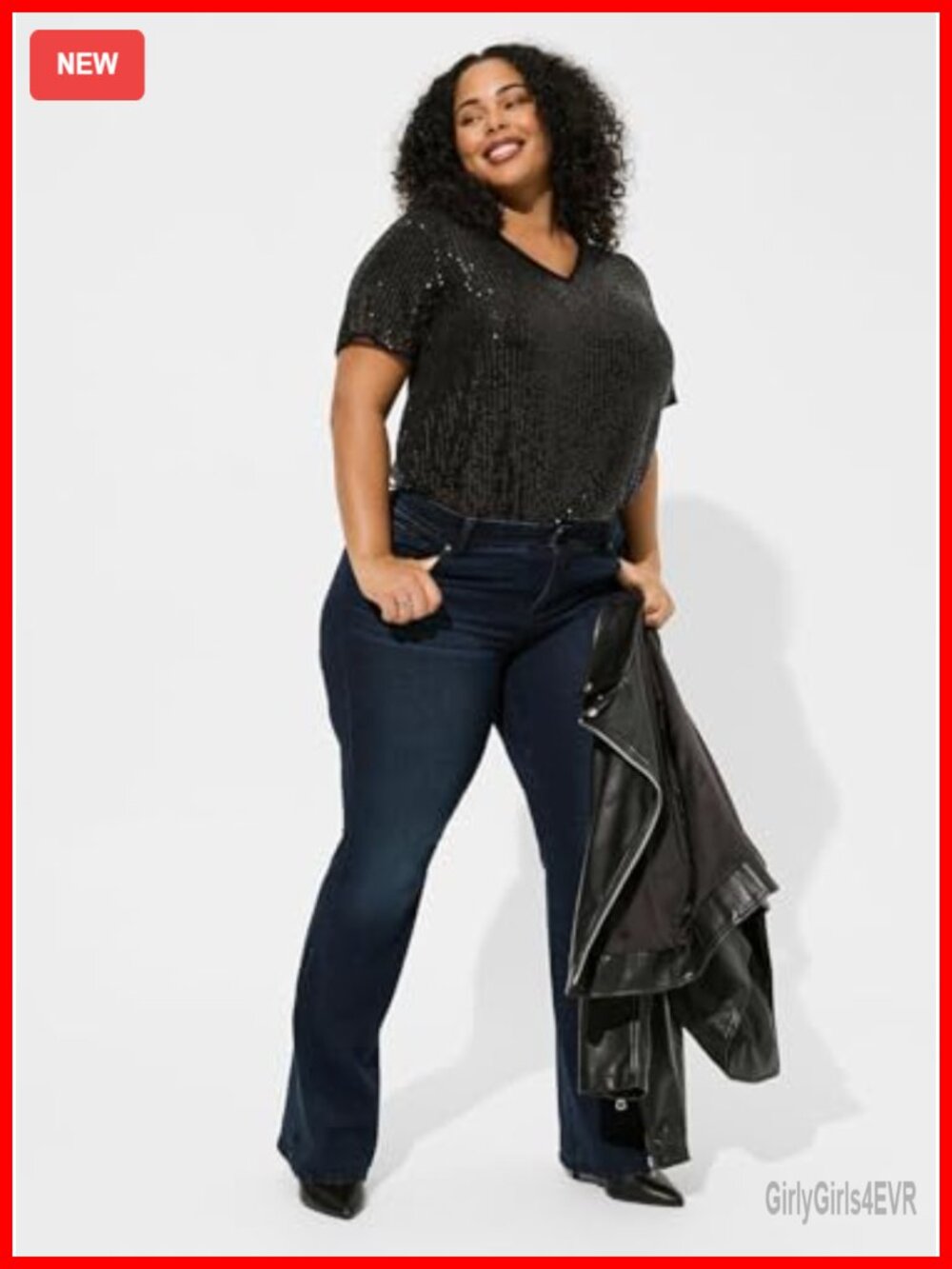 Plus Size Sequin Tunic Short Sleeve V-Neck Party Sparkly Top - Picture 5 of 6